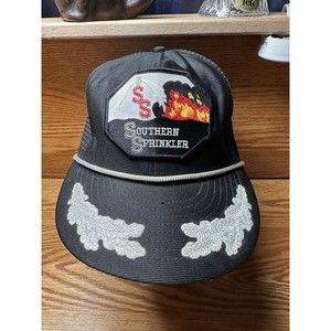 Vintage Trucker Mesh Hat Southern Sprinkler Fire Fighters Black Snapback